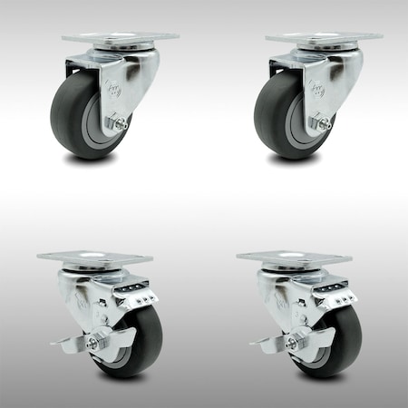 Service Caster 3.5 Inch SS Thermoplastic Rubber Wheel Swivel Top Plate Caster Set with 2 Brakes SCC-SS20S3514-TPRB-2-TLB-2